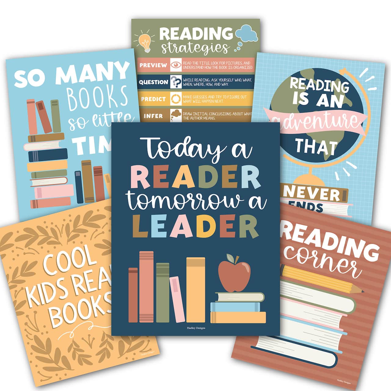 Hadley Designs 11" x 14" Colorful Pastel Reading Posters Set